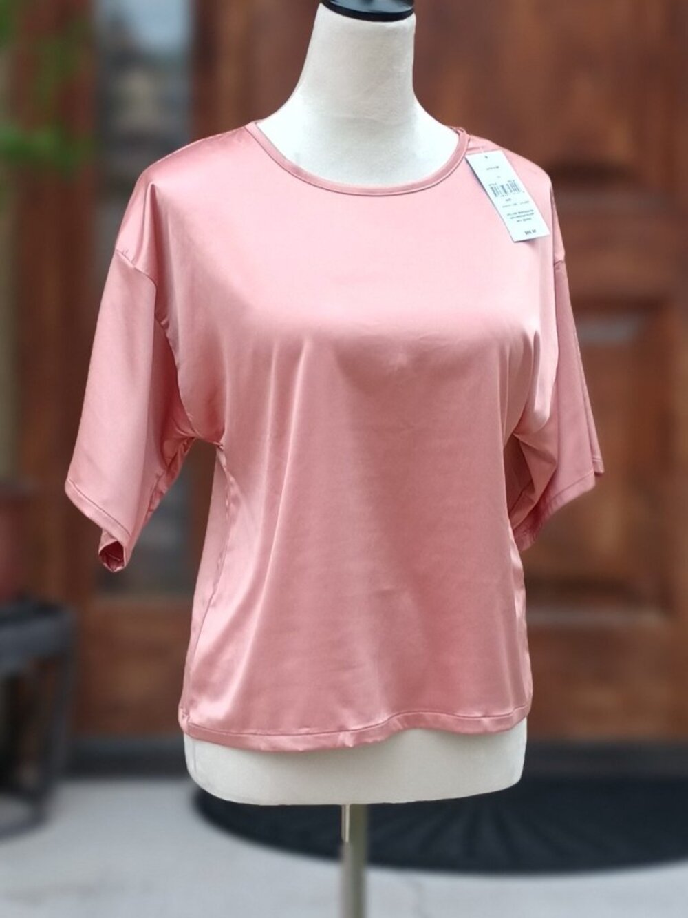 Short Sleeve Sleep Top by Hanky Panky (Satin Sleep Tee), S, rose latte, NWT